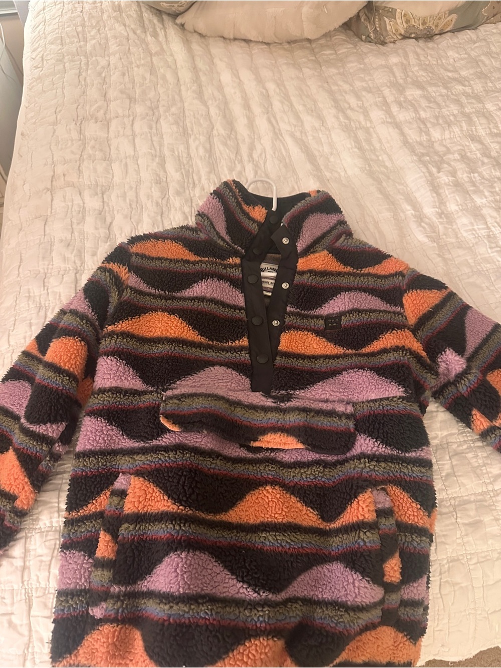 Billabong sherpa Pullover - Black, Purple & Orange Wave Stripe